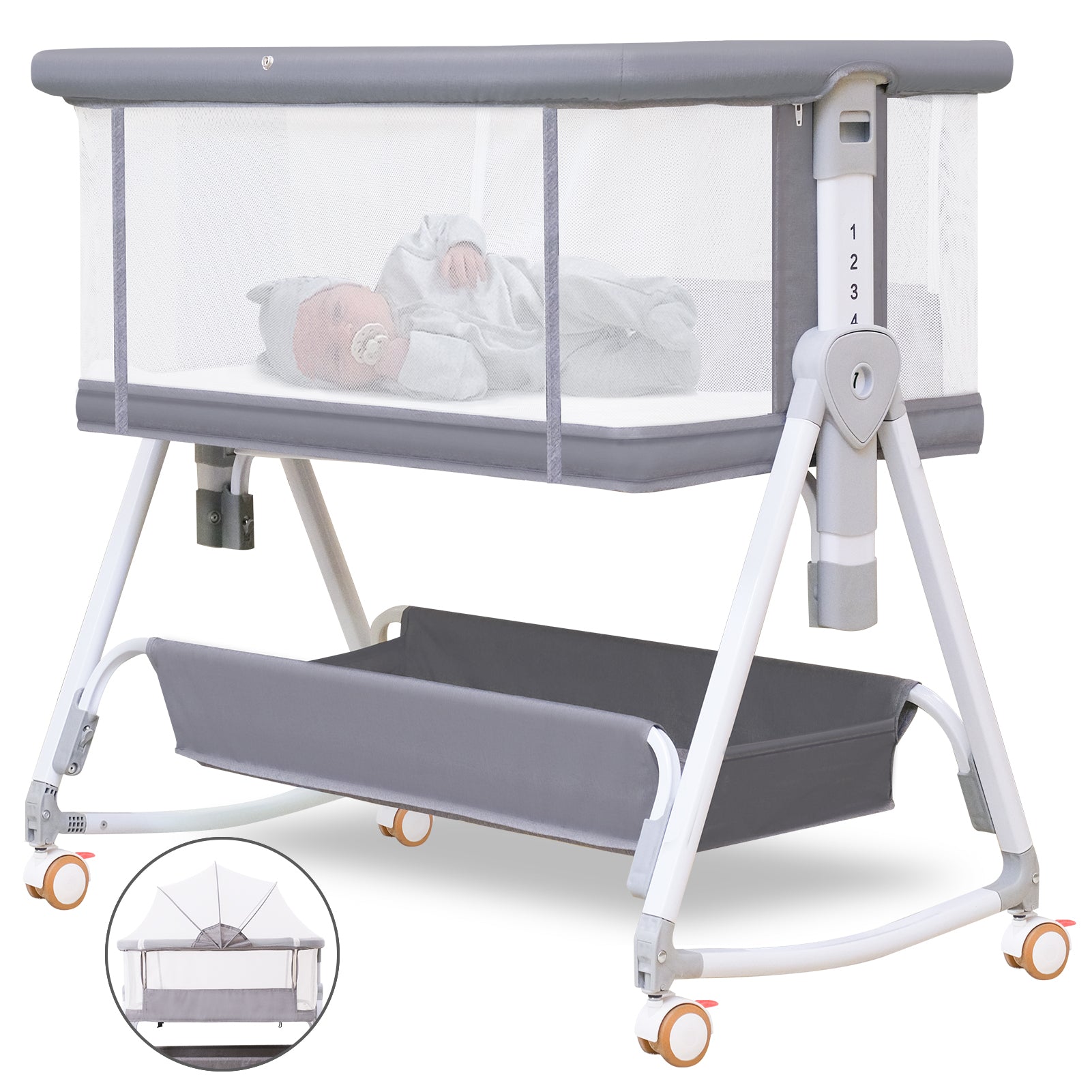 Baby Bassinet Bedside Sleeper for Baby with Wheels and Storage