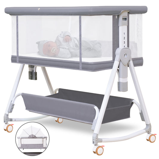 Baby Bassinet Bedside Sleeper for Baby with Wheels and Storage Barket