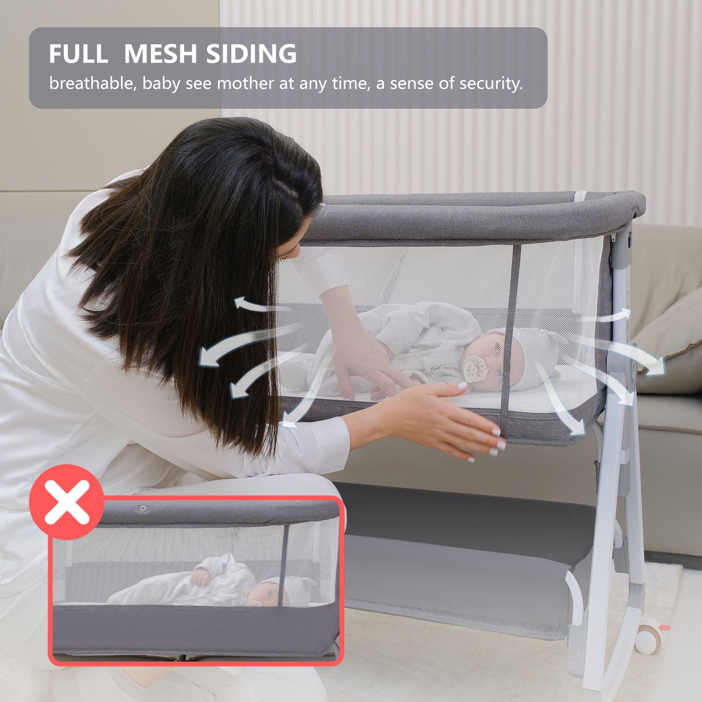 Baby Bassinet Bedside Sleeper for Baby with Wheels and Storage Barket